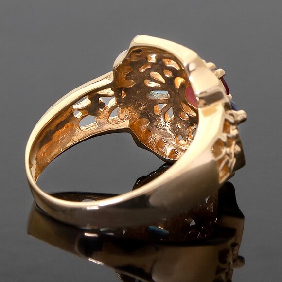 Vintage 18kt Yellow Gold Diamond Ring, Ruby and Sapphire, SZ 6, Appraised $3350 - Picture 8 of 11